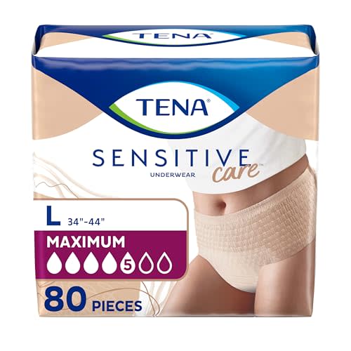 Tena Sensitive Care Adult Incontinence Underwear for Women, Maximum, L, 80 Count (Waist Size 34in-44in)