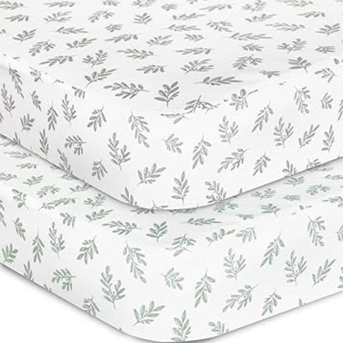 Crib Sheets Fitted for Boys and Girls, 2 Pack Crib Sheet Fits for Standard Crib Mattress, Neutral Toddler Bed Sheets, Lovely Print, 52”X 28”