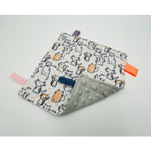 Cats Lovey Flannel and Minky Sensory Blanket - Cats Flannel + Gray Minky