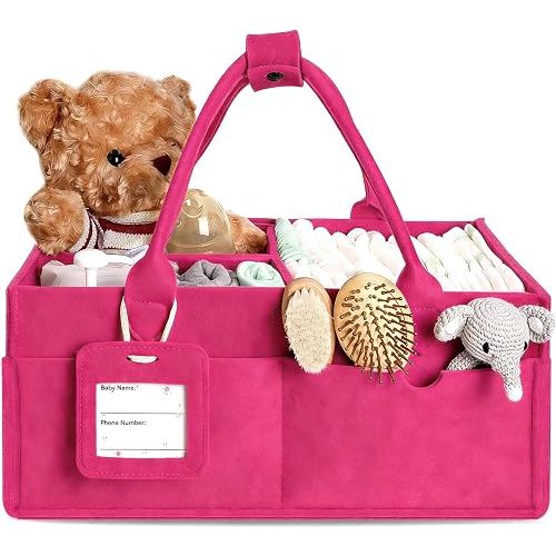 Diaper Caddy Organizer - Large Baby Caddy Organizer with Handle (Pink)