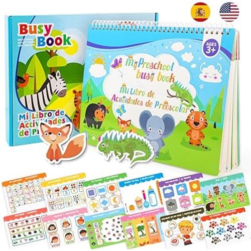 Ayyomo Spanish & English Busy Books for Toddlers, Bilingual Preschool Activity Book for 3 4 5 Year Old, Kids Easter Basket Stuffers, Interactive Educational Learning Activities Birthday Gifts