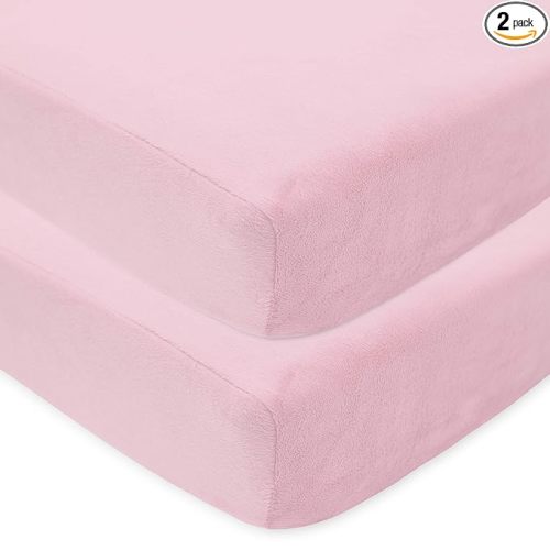 American Baby Company 2 Pack Heavenly Soft Chenille Fitted Crib Sheet 28" x 52", Warm and Cozy Neutral Chenille Sheet, Pink, for Boys and Girls, Fits Crib and Toddler Bed mattresses
