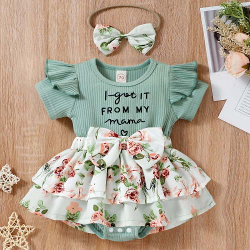 Zukuco Infant Baby Girl Clothes Spring Summer Outfits for Girls Shorts Set Cute Ruffle Sleeve Floral Shorts with Headband, Green 3-6 Months