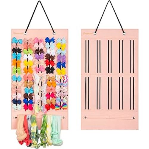 Baby Girl Hair Bows Holder, Hair Clips Storage Hanger For Ribbons, Hair Bows Organizer, Baby Hair Clip Storage Display Sturdy Stand, Wall Hanging for Girl Room (Pink, Small)