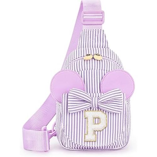 mibasies Initial Sling Bag for Girls, 4 Year Old Girl Birthday Gifts, Purple, Letter P