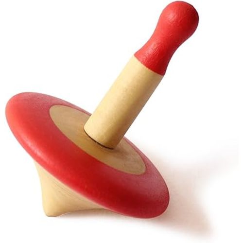 Shumee Spinning Tops for Kids 2 3 4 5+ Year Old, Wooden Montessori Toys, Improves Hand Eye Coordination, Great for Sensory Play, Eco-Friendly 100% Child Safe, Made with Love and Care of a Mother-Red