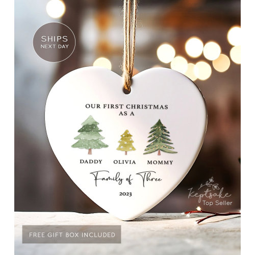 Family of Three Christmas Ornament - Family of 3 - Family Ornament - Personalized Baby's First Christmas Ornament, First Christmas Ornament