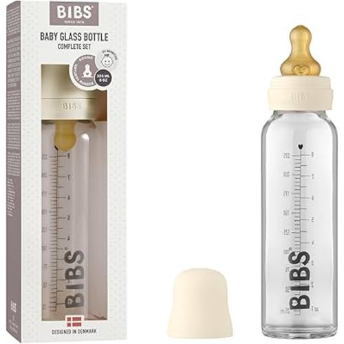 BIBS Baby Glass Bottle with Natural Rubber Nipple - Ivory, 8oz