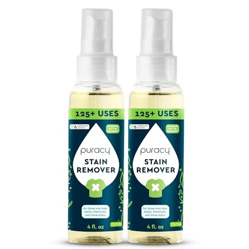 Puracy Stain Remover Spray, Natural Travel and Laundry Stain Cleaner for Clothes, Baby & Kids Stains, Oil & Fabric Spot Cleaner (Unscented, 4 oz, 2 Pack)