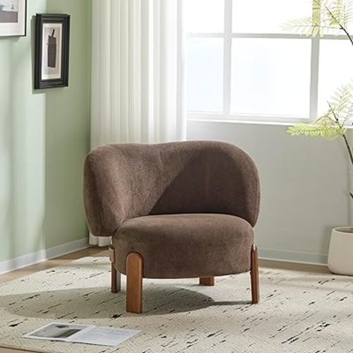 Christopher Knight Home Lily Solid Wood Wingback Accent Chair, Fabric Upholstered Club Chair, Curved Backrest Single Sofa, Comfy Reading Lounge Chair for Living Room, Soft Cushion Seating, Dark Brown
