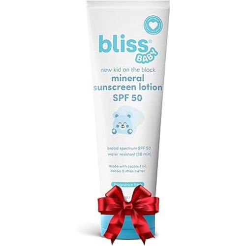Bliss Baby Sunscreen, Premium SPF 50 Sunscreen Mineral Lotion, Natural Zinc Oxide, Hypoallergenic, Non-toxic, Water-Resistant, Vegan, Sensitive Skin - For Babies, Toddlers, Kids & Whole Family