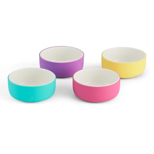 Elk and Friends Kids Porcelain Bowls with Silicone Sleeve | Kids/Toddler/Baby Feeding | Microwave & Dishwasher Safe | Non slip | Cereal/Soup/Snack Dishes & Dinnerware