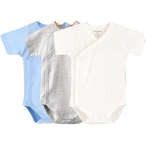 Baby Boys Girls Short Sleeves Kimono Clothes Cotton Baby Side-Snap Bodysuit Pack of Baby Layette Set