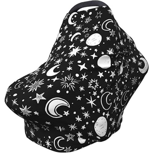 Moon Star Baby Stuff Car Seat Cover for Baby Carseat Covers for Girl Boy Stretchy Soft Breathable Breastfeeding Infant Car Seat Canopy Carrier Cover