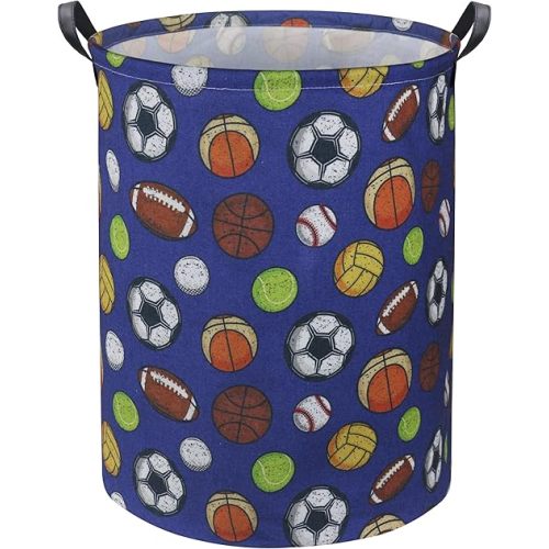 HIYAGON Soccer Kids Laundry Basket Kids Hamper Baby Nursery Hamper for Boys Room Soccer Room Decor Cute Toy Storage Organizer Bins Gift Basket for Bedroom(Blue Ball)