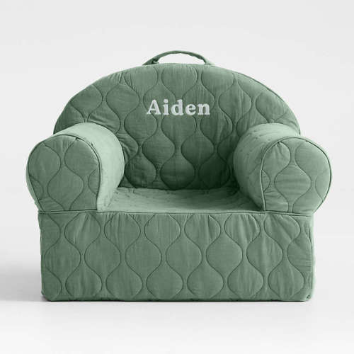 Personalized Large Iceberg Green Organic Cotton Quilted Corduroy Kids Lounge Nod Chair
