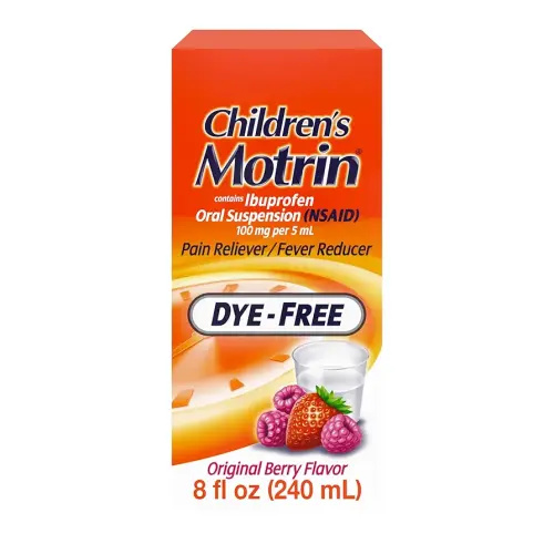 Children's Motrin Oral Suspension 100mg Ibuprofen Medicine, NSAID Fever Reducer & Pain Reliever for Minor Aches & Pains Due to Cold & Flu, Dye Free, Alcohol-Free, Berry Flavored, 8 fl. oz