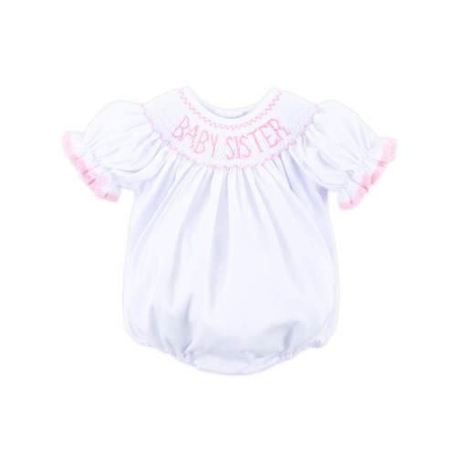 Baby Sister Smocked White Bubble with Pink