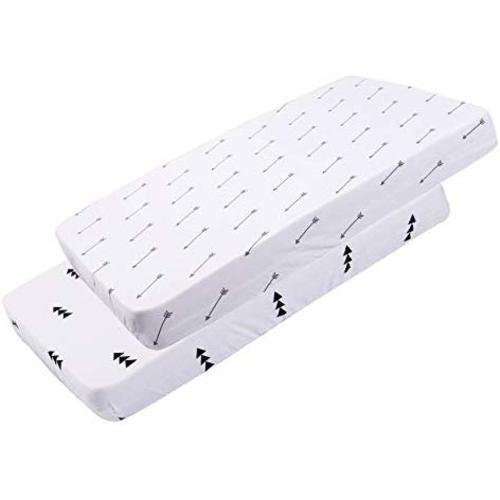 Pack n Play Sheet Fitted Playard Mattress Sheet Set 2 Pack 100% Jersey Knit Cotton Ultra Soft Stretchy Portable Mini Crib Sheets for Baby Girl Boy Grey Arrows and Black Triangles by Knlpruhk - Playard Sheet