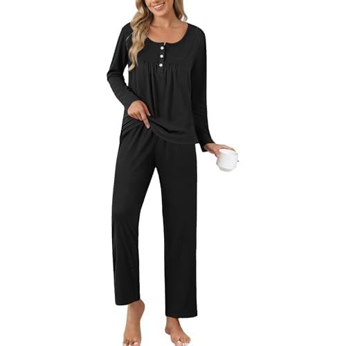 Ekouaer Pajamas for Women Set Long Sleeve Sleepwear Top & Pants Pjs Comfy 2 Piece Lounge Set with Pockets S-XXL