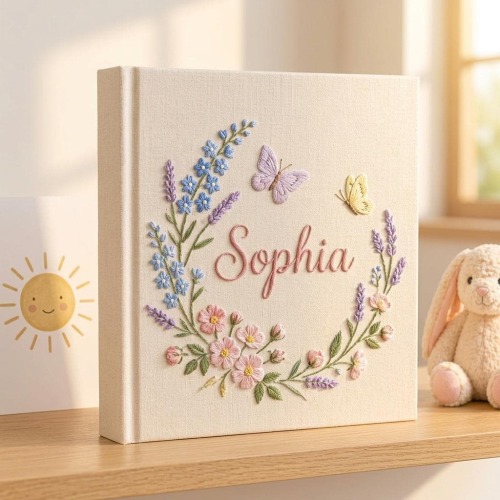 Personalized Embroidered Baby Photo Album, Custom Name Memory Book, New Parents Gift, Newlywed Keepsake Album