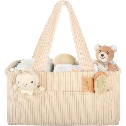 Baby Diaper Caddy Organizer – Nursery Storage Basket for Newborn Essentials, Car & Travel, Baby Shower Gifts and Registry Must-Have, Beige