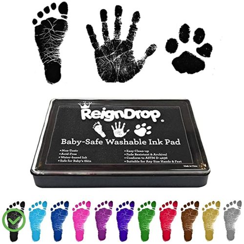 ReignDrop Ink Pad For Baby Footprint & Handprint - Creates Impressive Long Lasting Keepsake Stamp for Infant & Kids. Smudge Proof, Easy to Wipe Off Skin, Safe & Gentle Acid Free(Black)