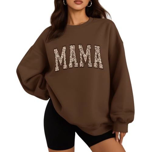 DOOLECK Mama Sweatshirts Oversized Crewneck Long Sleeve Mom Sweatshirt Graphic Casual Loose Fit Pullover