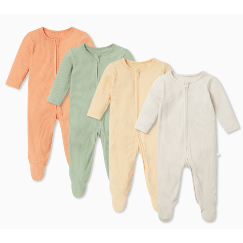 Ribbed Clever Zip Baby Pajamas 4 Pack Ribbed Blue Mix / Newborn