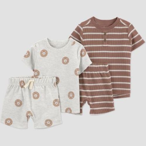 Carter's Just One You® Baby Boys' 4pc Striped Lion T-Shirt and Shorts Set - Gray/Brown 12M