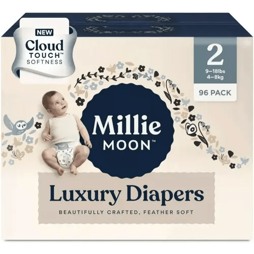 Millie Moon Diapers Sizes 1-6 Luxury Diapers COUCHES DE Luxe (Choose Size) (Size 2-96 Diapers (9lbs-18lbs))