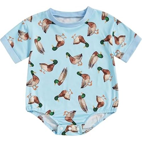 Biayxms Infant Baby Boy Girl Mallard Duck Romper Short Sleeve Animal Duck One Piece Bodysuit Tops Hunting Baby Clothes