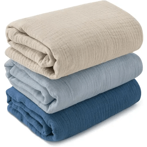 Muslin Swaddle Blankets for Newborn, 3 Pack Breathable Soft Receiving Blanket, Large 38 x 40 inches Swaddle Wrap Burping Clothes Diapers, Essentials Infant Shower Items, Toddler Gift (Graceful Colors)