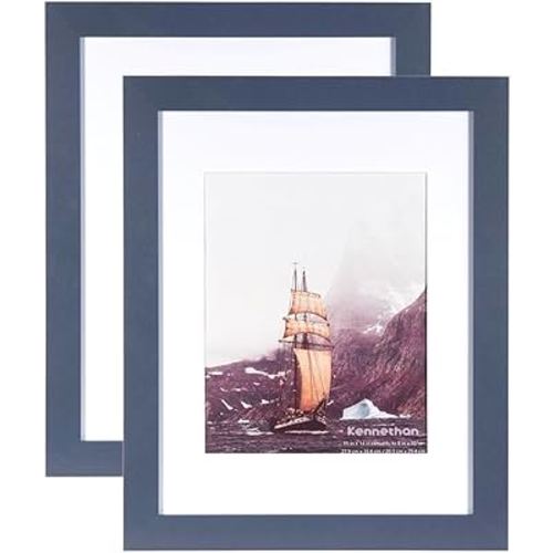 11x14 Picture Frame Navy Blue 2 Pcs in 1 set 11x14 Frame can Display 8x10 Picture with Mat or 11x14 Without Mat on the Wall