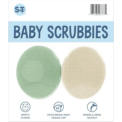 S&T INC. Exfoliating and Massaging Cradle Cap Bath Brushes for Baby, Silicone - 2 Inch x 2.5 Inch, Sage Green & Cream, 2 Pack