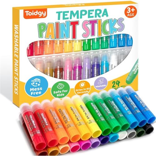 Tempera Paint Sticks, 24 Color Washable Solid Paint Sticks for Kids Toddler | Painting Art Supplies for Classroom School Students & Home, Non-Toxic, Quick Drying, Back to School Supplies Bulk
