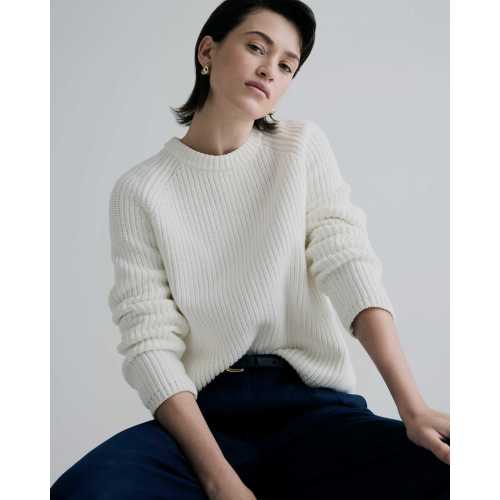 Women's 100% Organic Cotton Fisherman Crew Sweater in Ivory