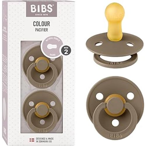 BIBS Pacifiers Colour Collection | Natural Rubber Baby Pacifier | Set of 2 BPA-Free Soothers | Made in Denmark | 6+ Months (Pack of 2) | Dark Oak