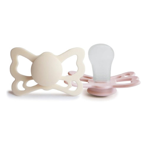 FRIGG Butterfly Anatomical SilkySoft Silicone Baby Pacifier | Made in Denmark | BPA-Free (Cream/Blush, 6-18 Months)