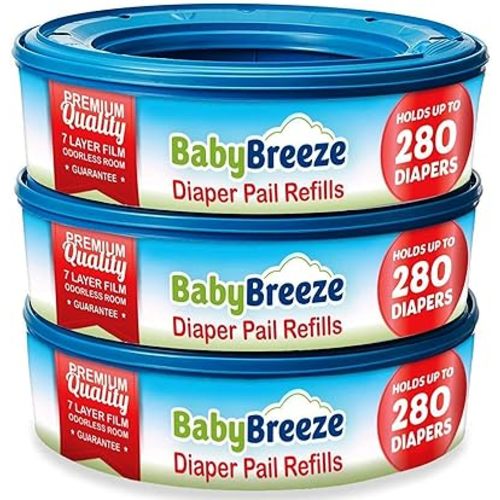 BabyBreeze Diaper Pail Refill Bags Compatible with Playtex Diaper Genie Pails Odor Absorbing Diaper Disposal Trash Bags - 840 Count (3-Pack)