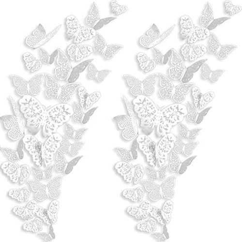 Bememo 72 Pieces 3D Butterfly Wall Decals Sticker Wall Decal Decor Art Decorative Sticker 3 Sizes for Room Home Nursery Classroom Offices Kids Girl Boy Bedroom Bathroom Living Room Decor (White)