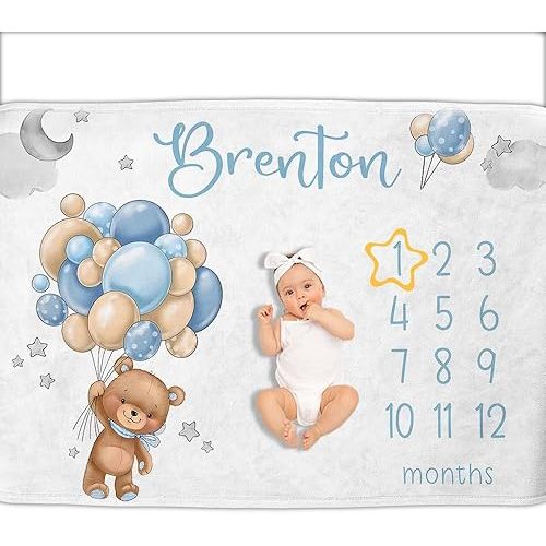 OLIVE OLIVIA Personalized Monthly Baby Milestone Blanket, Baby Months Blanket, Perfect Custom Newborn Gifts,50"x60"