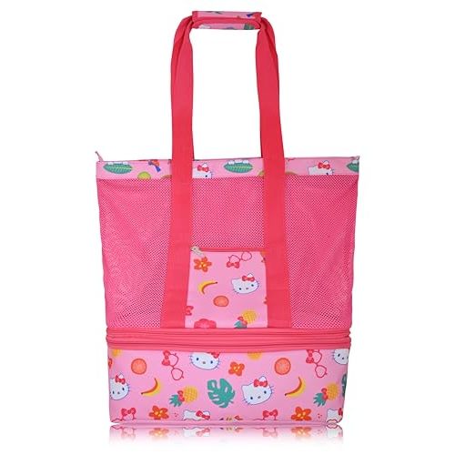 Fast Forward Sanrio Hello Kitty Beach Bag Tote Bag for Women | Mesh Beach Tote Bag Reusable Grocery Bag with Detachable Insulated Bag| Pink Travel Bag Hello Kitty Accessories