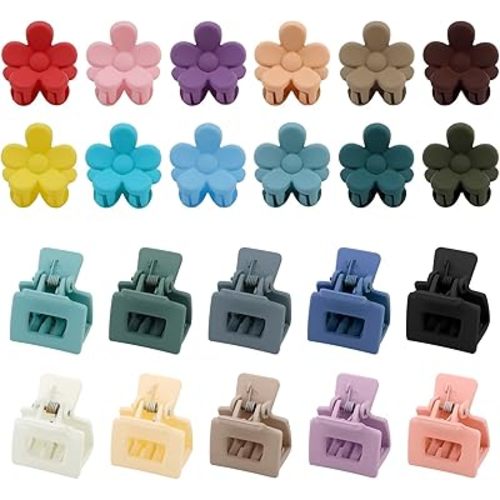 SuPoo Mini Flower Hair Clips Set - 22pcs Small Square Claw Clips for Thin Hair, Tiny Hair Accessories for Girls