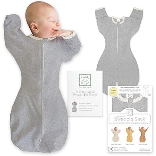 SwaddleDesigns Transitional Swaddle Sack, Arms Up Half-Length Sleeves & Mitten Cuffs, Swaddle for Newborn Transition to Baby Sleep Sack Wearable Blanket, Medium, 3-6 Month, 14-21 lb, Heathered Gray