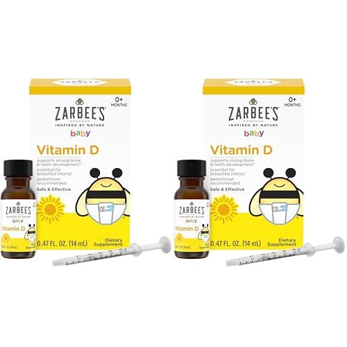 Zarbee's Vitamin D Drops for Infants,400IU (10mcg) Baby & Toddler Liquid Supplement,Newborn & Up,Dropper Syringe Included,0.47 Fl Oz,(Pack of 2)