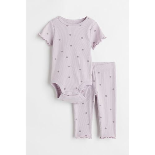 2-piece Rib-knit Set, Light purple/dotted