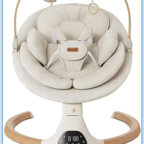 Baby Swings for Infants, Monamii Baby Swing, Infant Swing with 5 Speeds, 10 Lullabies, Electric Swing for Baby, Indoor & Outdoor Use (Beige)