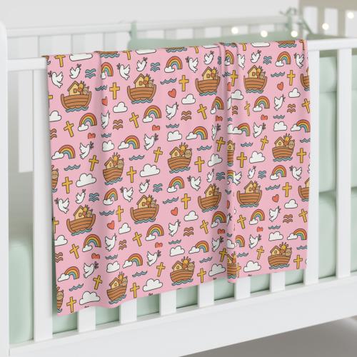 Noahs Ark Christian Pattern Baby Swaddle Blanket | Pink Nursery