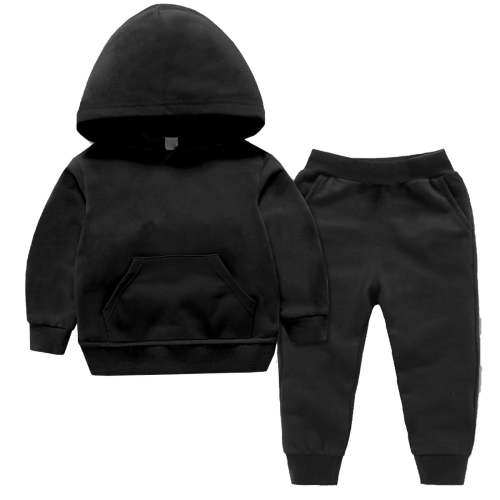 RYRJJ Kids Toddler Baby Girl Boy 2PCS Tracksuit Set Solid Color Hoodies Sweatsuits Long Sleeve Pullover Sweatshirt and Jogger Sweatpant Outfits(Black,18-24 Months)